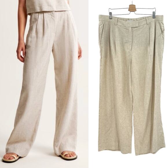 Abercrombie & Fitch Pants - Abercrombie & Fitch Sloane Trouser Pants Linen Blend Khaki Tan Beige Size 34 18R
